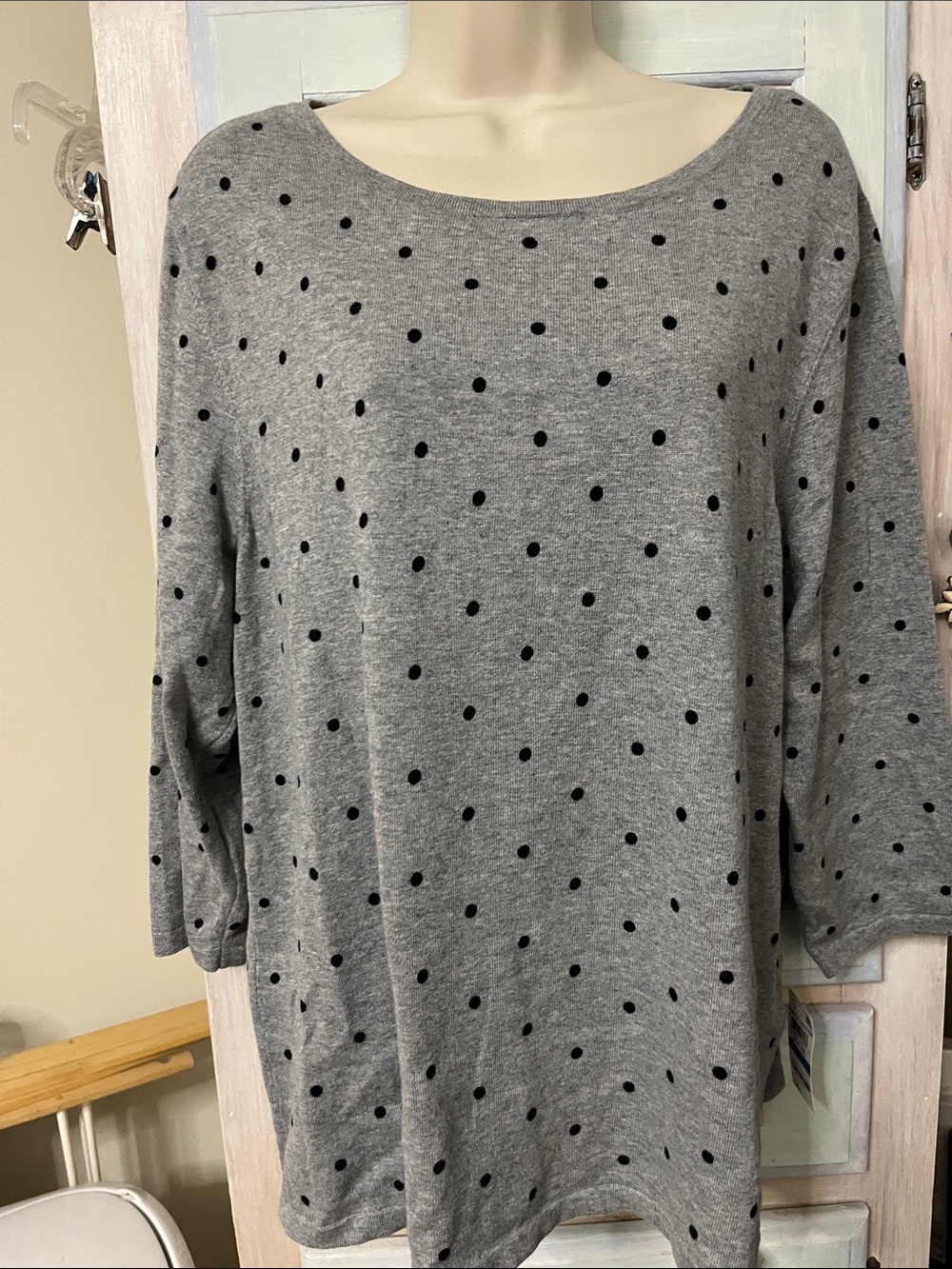 Karen Scott Grey Polka Dot Boat Neck Tunic